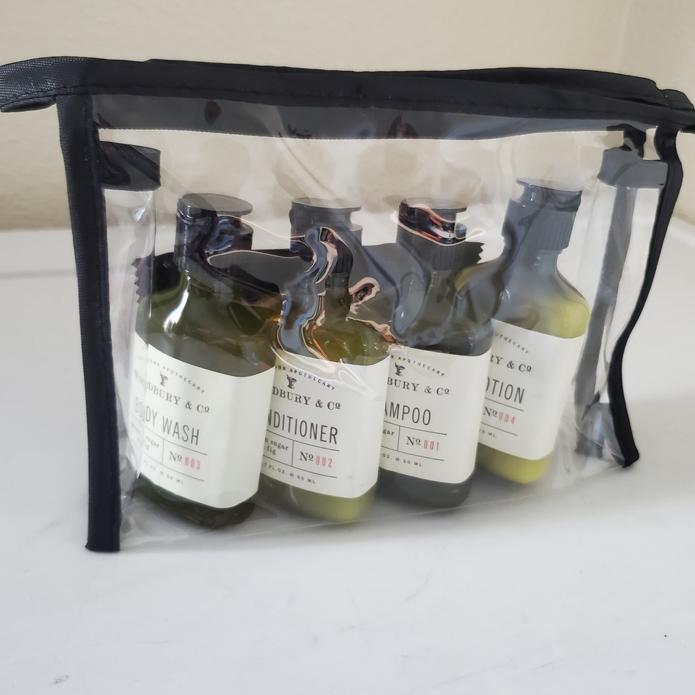 Woodbury & Co Brown Sugar & Fig Travel Toiletries Set 5pc with Clear Pouch